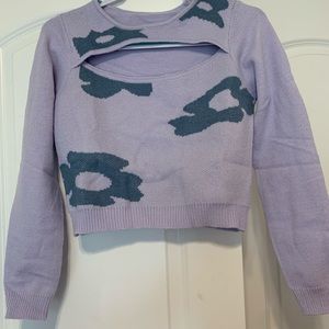 Retro floral purple cutout sweater